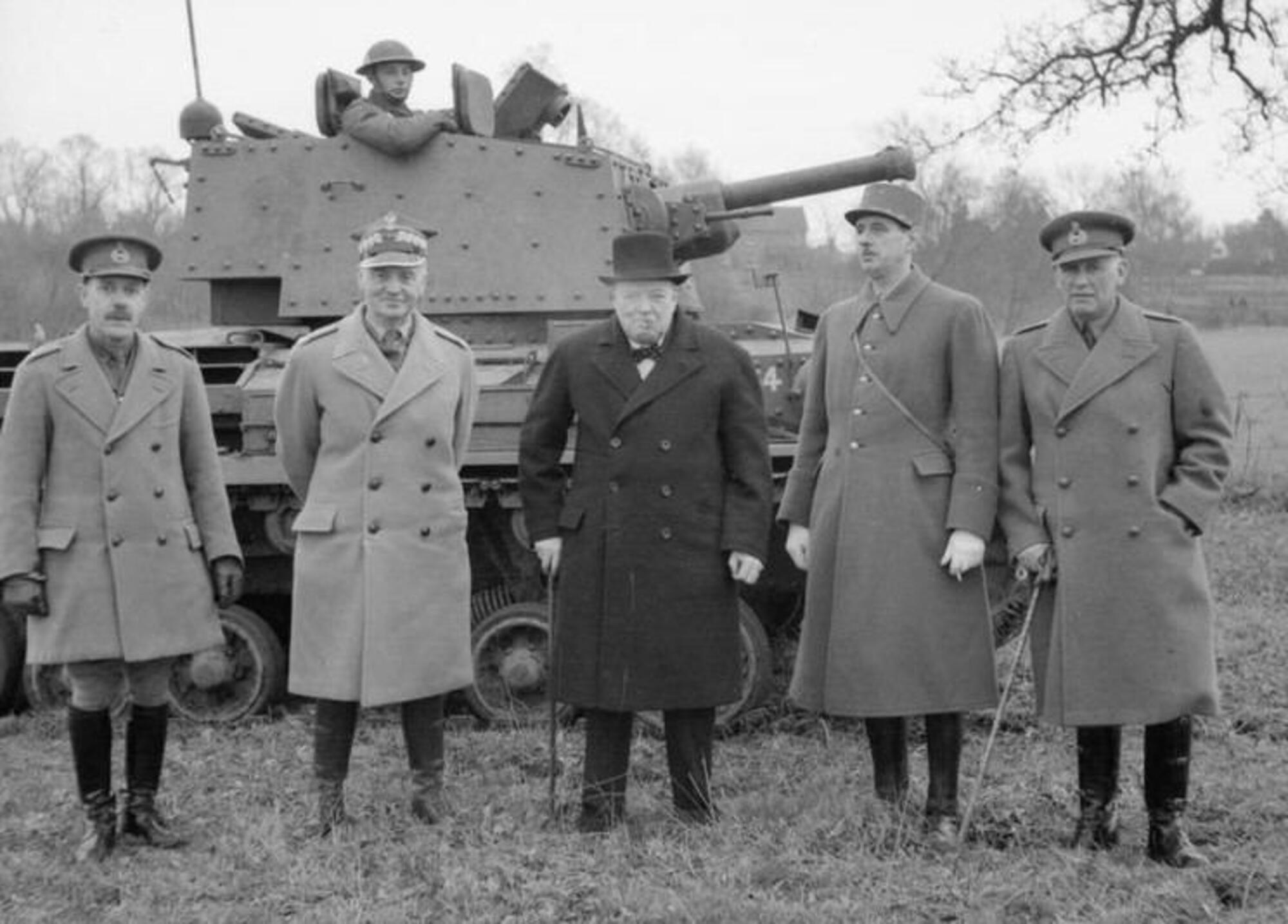 Los líderes aliados de las naciones europeas en 1940 en Gran Bretaña. Winston Churchill en el centro.